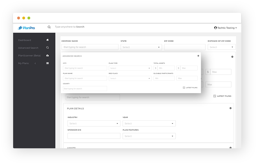 Plan-Professional - Advanced Search