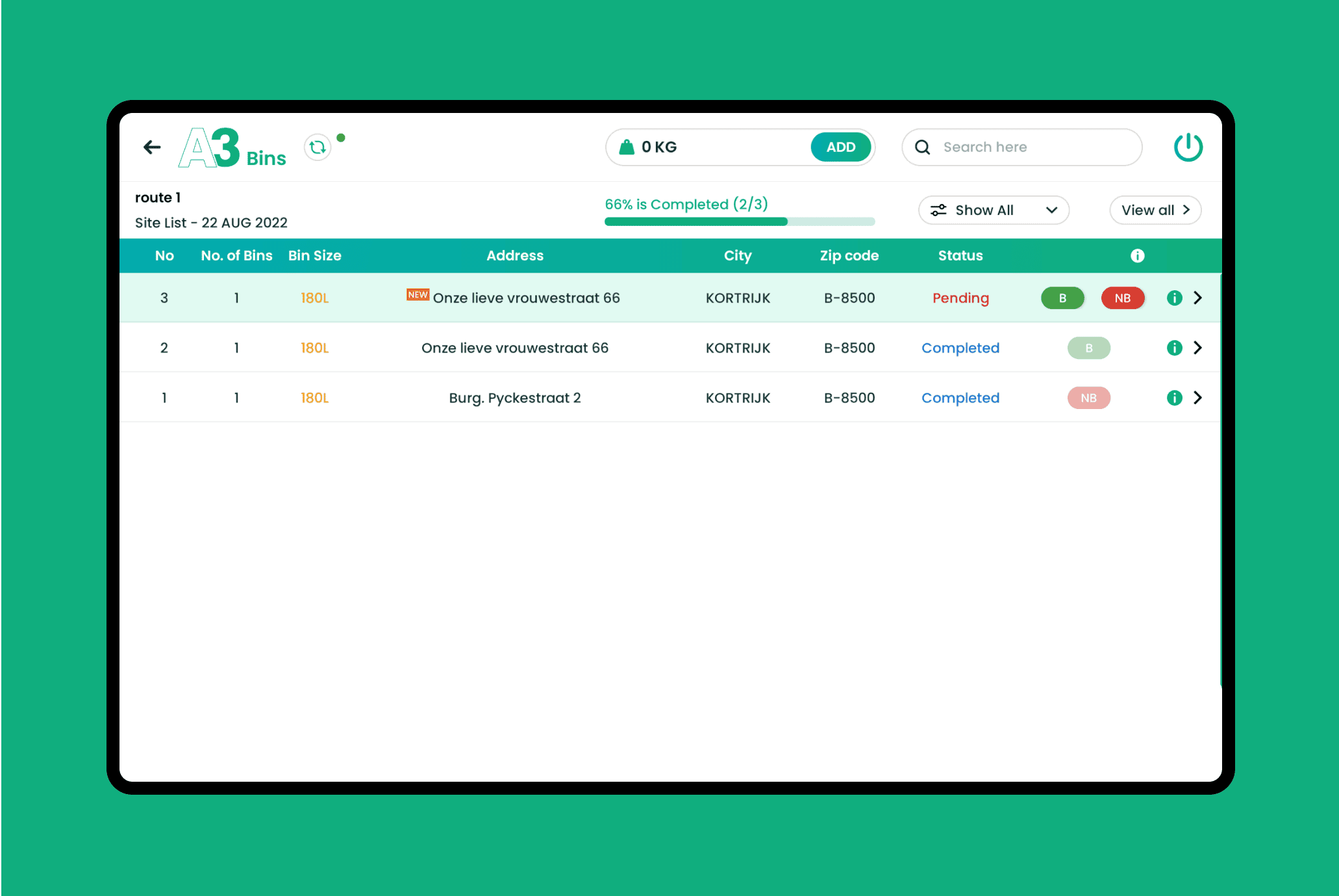 Route Management - Garbage Bin Collection Management Tablet App