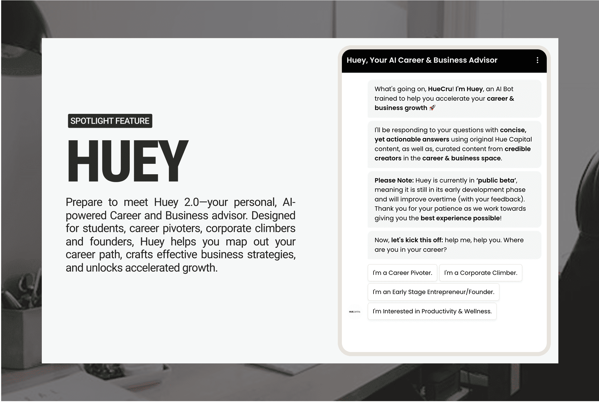 Hu Capital - AI assistant provides career and entrepreneurship advice