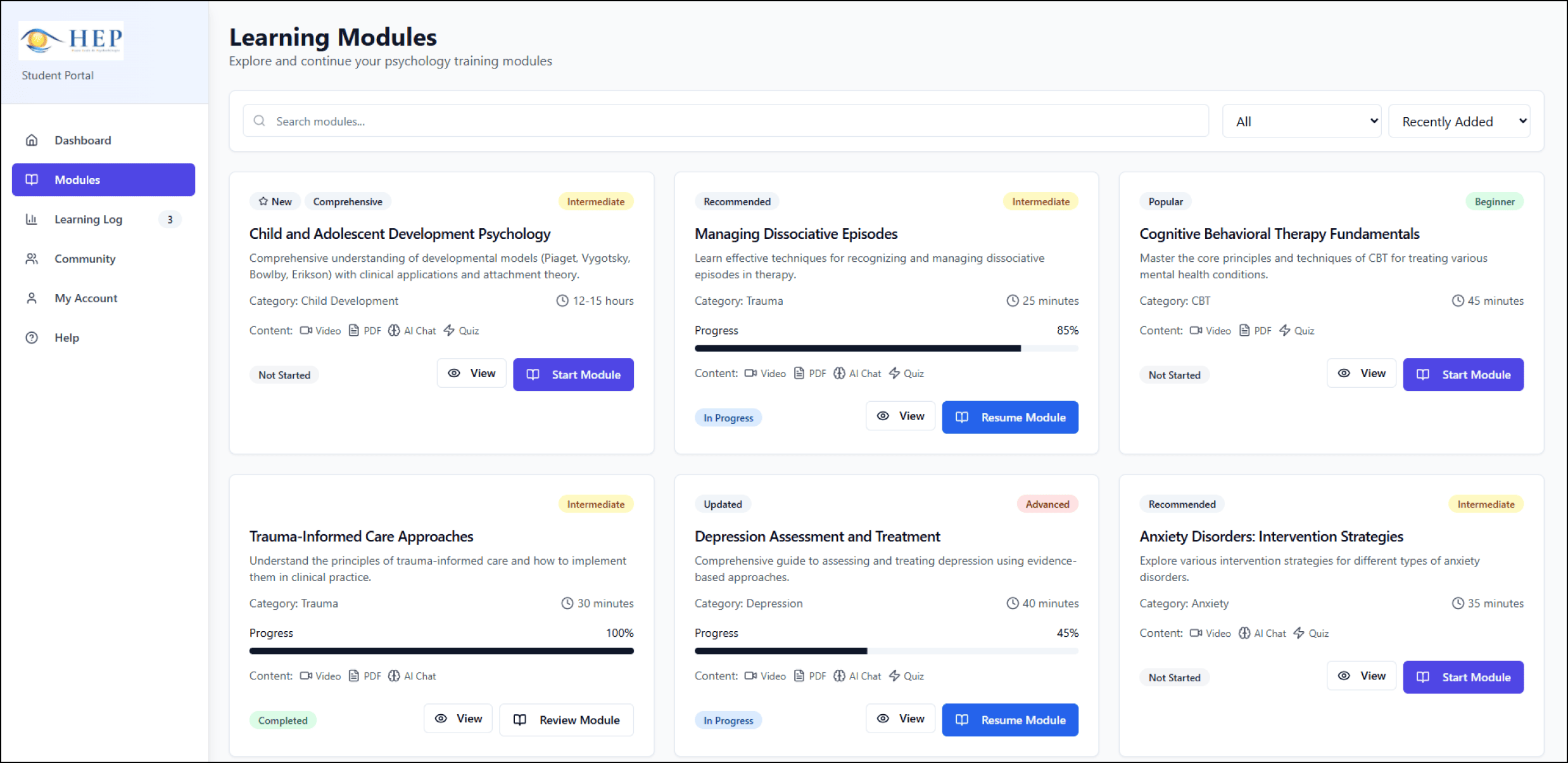 HEP - Building an AI-powered Learning Ecosystem for the Psychotherapy Education