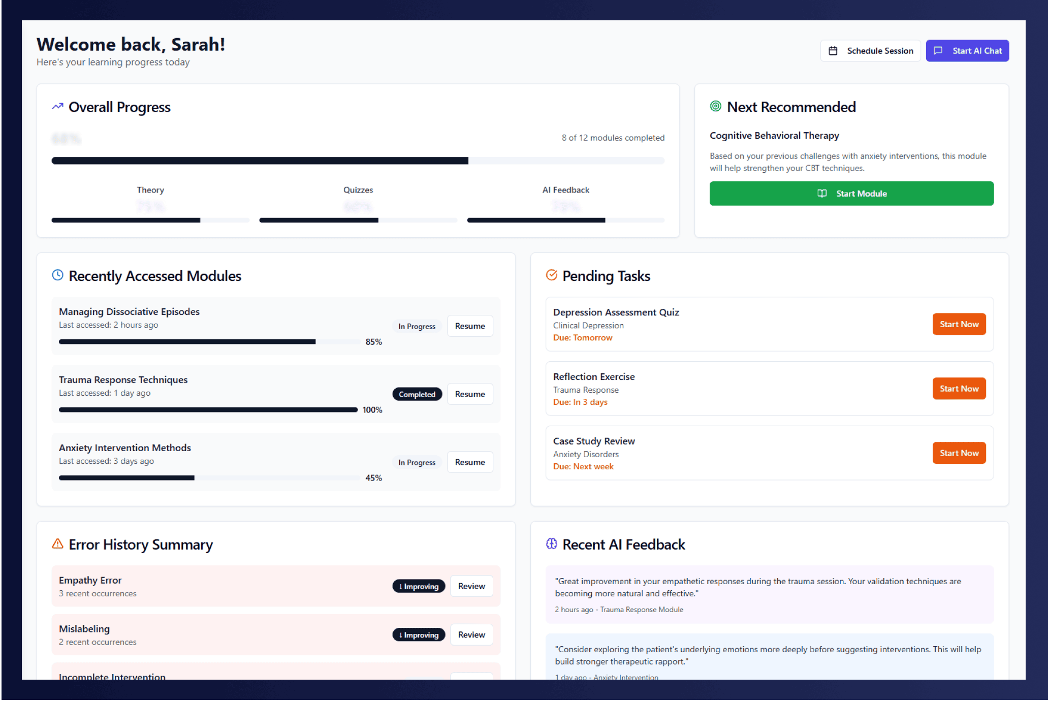 HEP - Design and create a Personalized Learning Dashboard for the Psychotherapy Education Platform