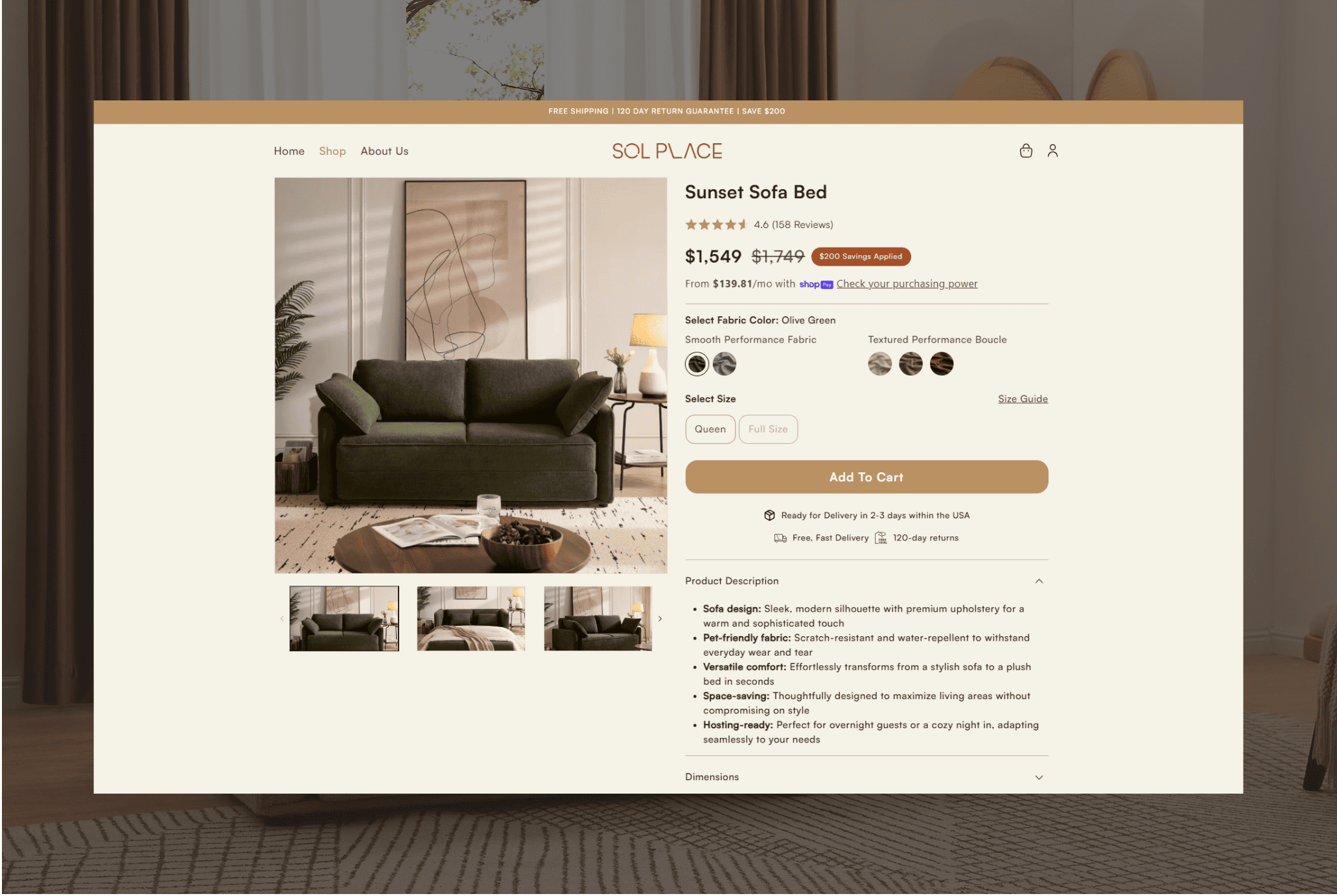 SolPlace-The Sofa Bed Perfected, Spill proof, Water-resistant fabric prevents spills from soaking in just wipe clean with a damp cloth or mild cleaner for daily ease