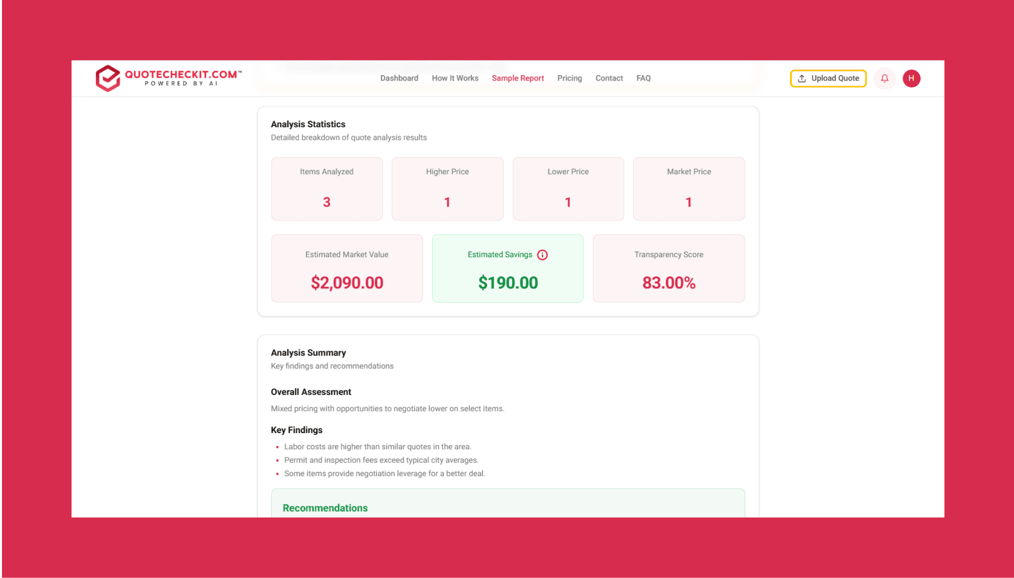 Techtic X QuoteCheck - Dashboard