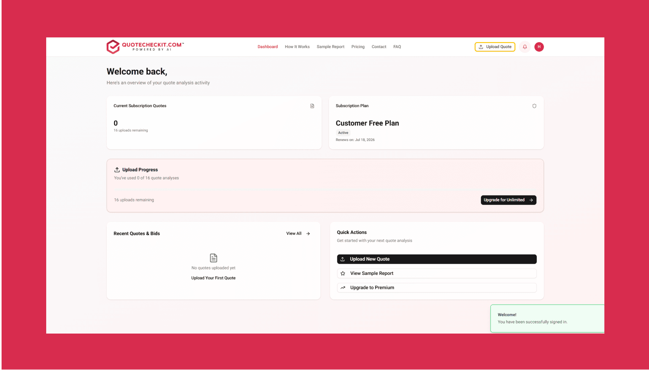Techtic X QuoteCheck - Quote Analysis Page